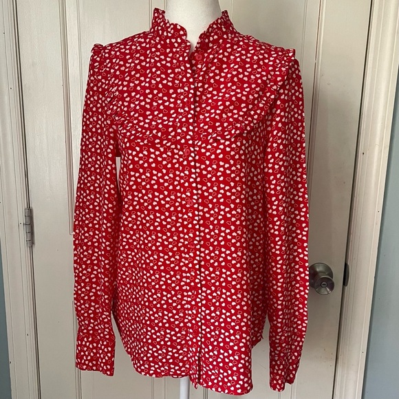 & Other Stories Heart Print Buttondown Top Blouse 2 Valentine’s Day Holiday Red - Picture 5 of 11